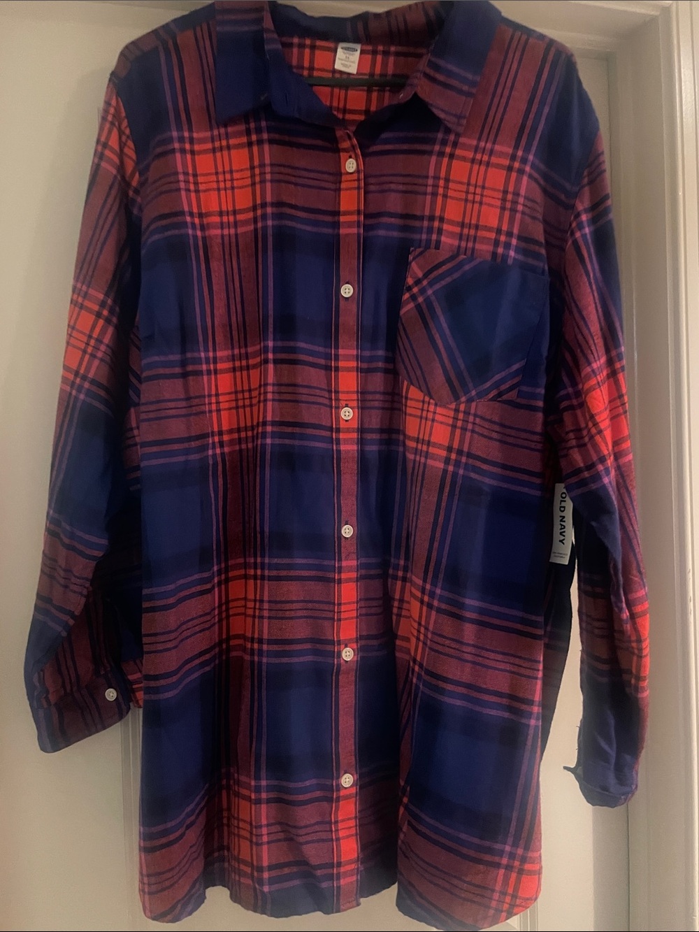 Old Navy Red and Navy Plaid Button-Down Shirt